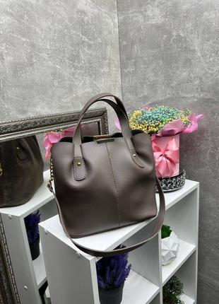 Качественная женская сумка из натуральной замши и искусственной кожи капучино3 фото