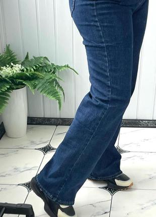 Трендові полубатальні джинси прямі широкі темно-сині4 фото