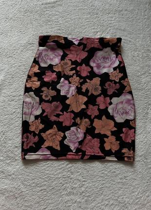 Мини юбка юбка короткая цветы1 фото