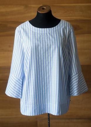 Голубая полосатая котоновая женская блузка louis&mia, размер xl, 2xl
