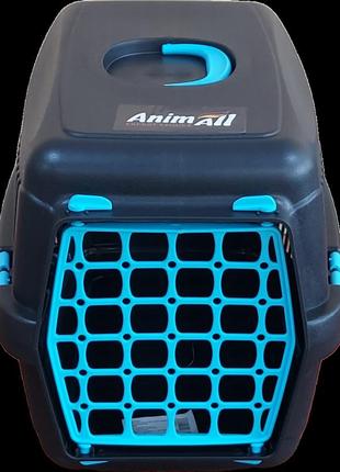 Animall переноска для котів і собак, чорна з блакитними дверима2 фото