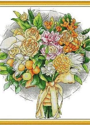Набор для вышивания по нанесённой на канву схеме "autumn bouquet 2".aida 14ct printed , 33*36 см