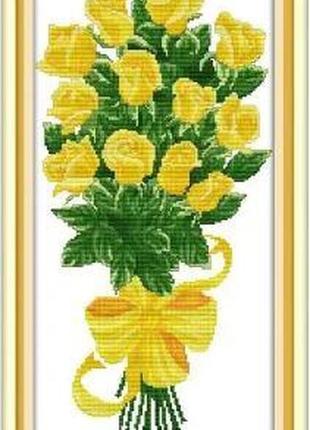 Набор для вышивания по нанесённой на канву схеме  "gift (yellow)".aida 14ct printed , 28*52 см