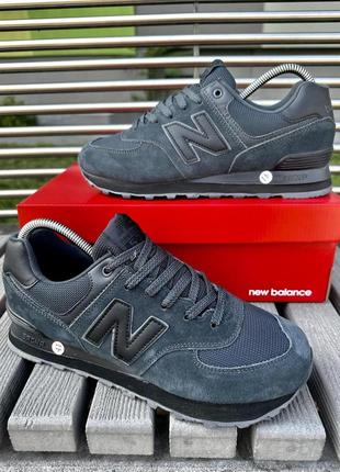 Кросівки new balance 574 (темно-зелені з чорню підошвою)9 фото