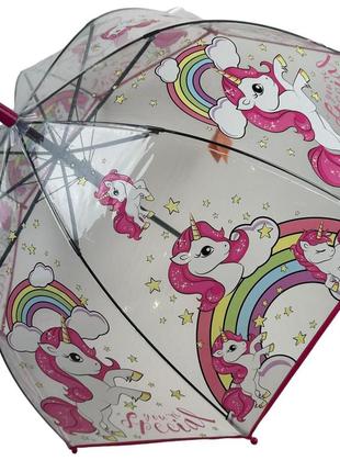 Детский прозрачный зонт-трость с рисунками от frei regen, розовая ручка, 09005-2