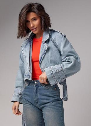 Короткая женская джинсовка в стиле grunge, джинсового цвета,1 фото