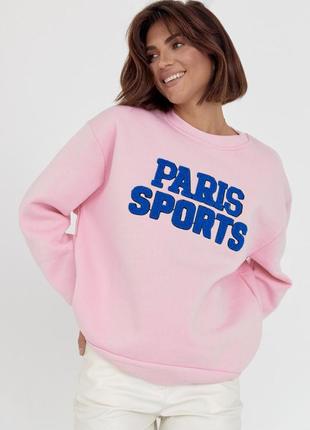 Теплий світшот на флісі з написом paris sports, колір: рожевий