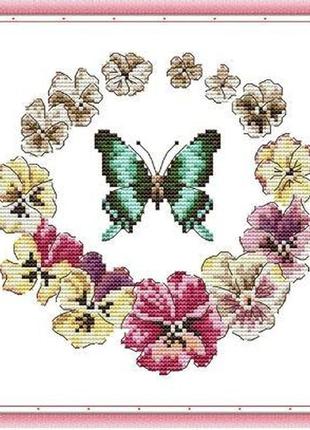 Набір для вишивання за нанесеною на канву схемою "butterfly wreath". aida 14ct printed 26*25 см