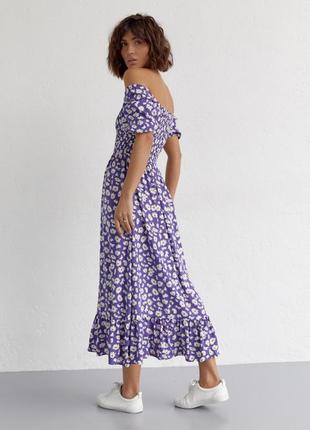 Женское длинное платье с эластичной талией и оборкой, цвет: фиолетовый2 фото