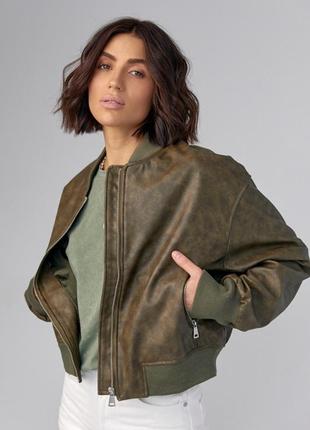 Женская модная куртка-бомбер в винтажном стиле, хаки цвет