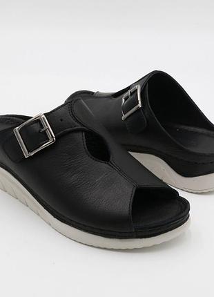 Шлепанцы  женские летние кожаные чёрные с регулировкой полноты размер  с 36 по 41 anna lucci код-( 186534 )