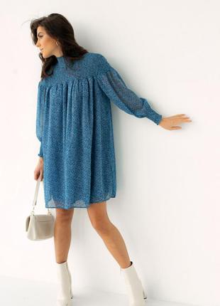 Ніжна міні-сукня hot fashion з об'ємними рукавами та коміром-стійкою, синя, 100% поліестер6 фото