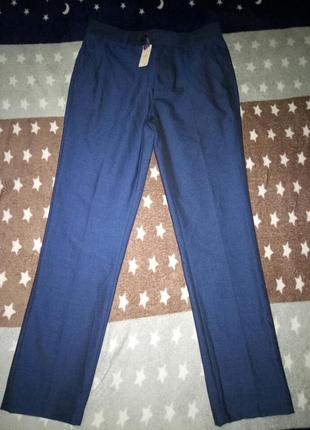 Нереально крутые жемчужно-синие классические строгие школьные брюки штаны3 фото