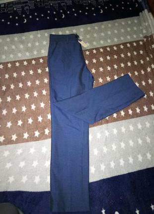 Нереально крутые жемчужно-синие классические строгие школьные брюки штаны