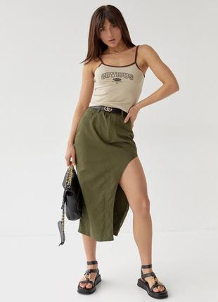 Коттонновая юбка с полукруглым разрезом, цвет: зеленый3 фото