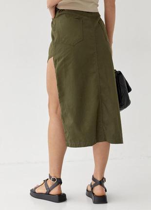 Коттонновая юбка с полукруглым разрезом, цвет: зеленый2 фото