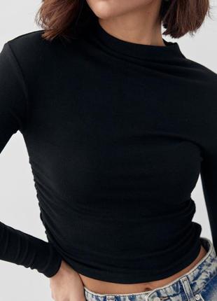 Трикотажная женская водолазка с кулиской, цвет: черный4 фото