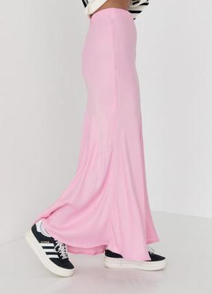 Длинная атласная юбка на резинке, цвет: розовый4 фото