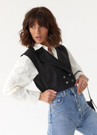 Укорочений жилет на ґудзиках у стилі кежуал, колір: чорний