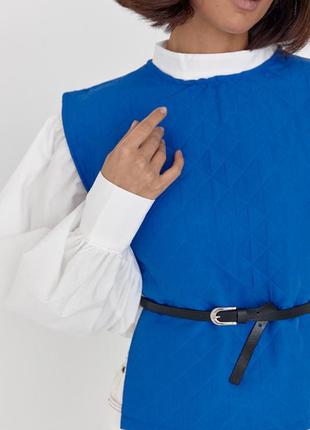 Блуза с объемными рукавами с накидкой и поясом, цвет: синий4 фото