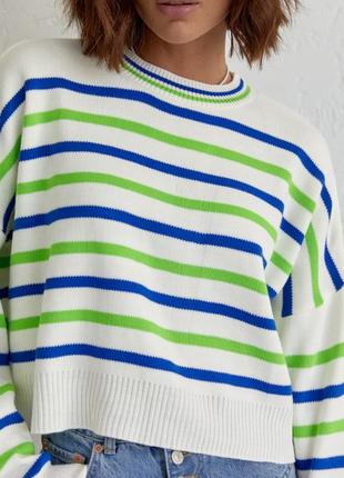 Вязаный женский джемпер в полоску, цвет: салатовый4 фото