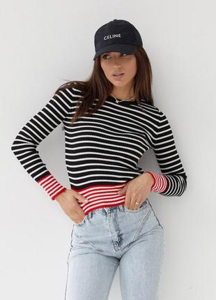 Женский полосатый джемпер в рубчик, цвет: красный