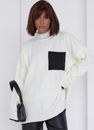 Женская кофта oversize с карманом на груди, цвет: молочный
