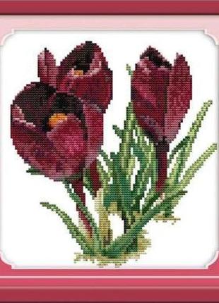 Набор для вышивания по нанесённой на канву схеме "purple tulip (1)". aida 14ct printed 22*26 см