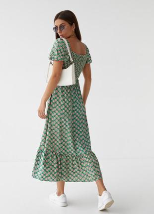 Женское длинное платье с эластичным поясом. стильное летнее платье fameistanbul с резинкой и воланами, зеленое2 фото