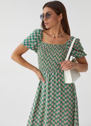 Женское длинное платье с эластичным поясом. стильное летнее платье fameistanbul с резинкой и воланами, зеленое3 фото