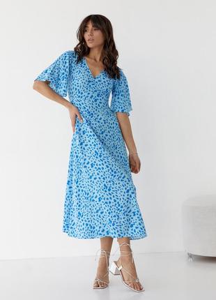 Платье-миди с короткими расклешенными рукавами, цвет: голубой5 фото
