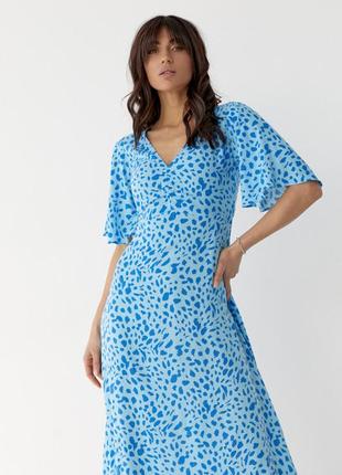 Платье-миди с короткими расклешенными рукавами, цвет: голубой3 фото