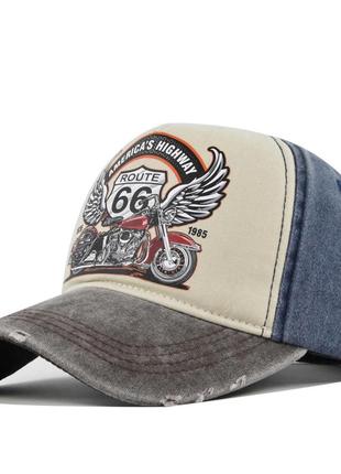 Кепка бейсболка шоссе 66 (мотоцикл, america, usa) с изогнутым козырьком серый, унисекс wuke one size