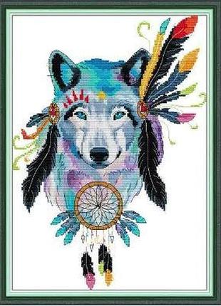 Набір для вишивання за нанесеною на канву схемою "indy wolf".aida 14ct printed , 28*36 см