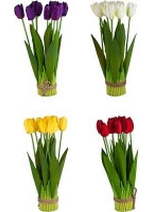 Букет тюльпани штучні на підставці 35см 10шт  штучні квіти ціна за паковання  колір в асортименті1 фото