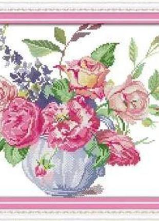 Набір для вишивання за нанесеною на канву схемою "rose vase (4)".aida 14ct printed , 44*31 см