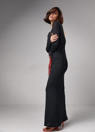 Элегантное вечернее платье из полупрозрачной плиссированной ткани, цвет: черный5 фото