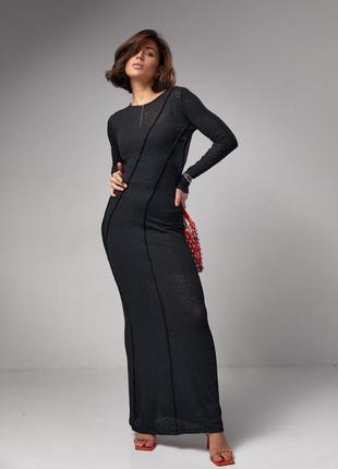 Элегантное вечернее платье из полупрозрачной плиссированной ткани, цвет: черный4 фото