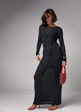 Элегантное вечернее платье из полупрозрачной плиссированной ткани, цвет: черный7 фото