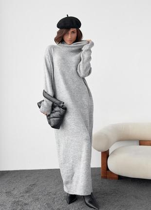 В'язане плаття oversize з високою горловиною, колір: сірий6 фото