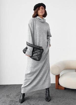 В'язане плаття oversize з високою горловиною, колір: сірий1 фото
