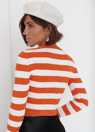 Приталенный джемпер в яркую полоску, цвет: оранжевый2 фото