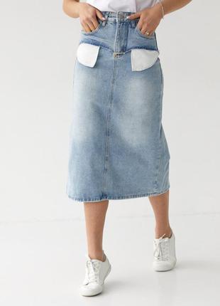 Джинсовая юбка миди с карманами наружу, цвет: джинс