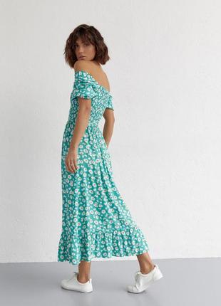 Женское длинное платье с эластичной талией и оборкой, цвет: изумрудный2 фото