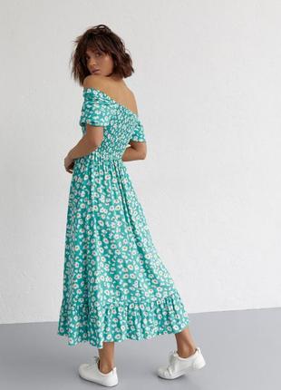 Жіноче довге плаття з еластичною талією й оборкою, колір: смарагдовий8 фото