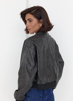 Женская куртка-бомбер в винтажном стиле - черный цвет,2 фото