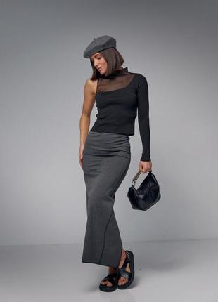 Длинная юбка-карандаш с высоким разрезом, цвет: темно-серый3 фото