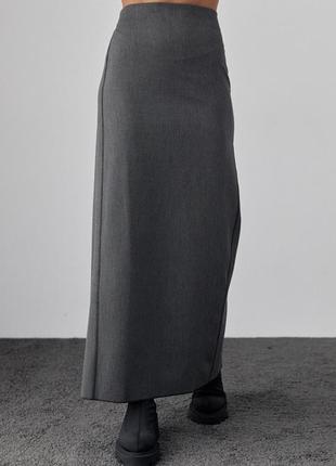 Длинная юбка-карандаш с высоким разрезом, цвет: темно-серый7 фото