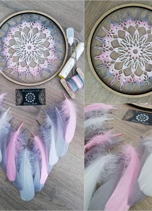 Авторский эко-набор "ловец снов "розовый монохром" с пошаговой инструкцией