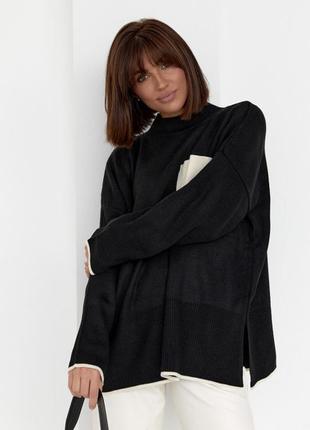 Женская кофта oversize с карманом на груди, цвет: черный5 фото